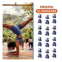 Pack12 Pack Activo Top y Short Fitness Yoga Azul con Tela Ligera Y+Regalo Sticker